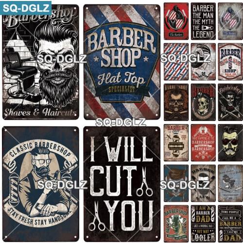 [SQ-DGLZ] BARBER SHOP Metal Sign Vintage Bar Decorative Metal Plaque Plate Wall Decor Tin Signs Shaves&Haircuts Poster