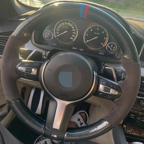 Hand-Stitched Black Carbon Fiber Suede Car Steering Wheel Covers For BMW F87 M2 F80 M3 F82 M4 M5 F12 F13 M6 F85 X5