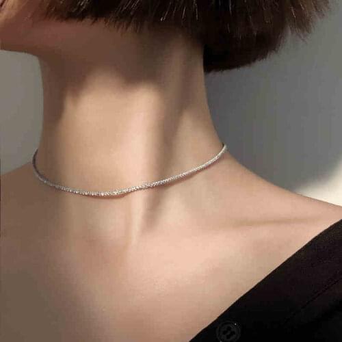 Sparkling Shiny Simple Starry Star 925 Sterling Silver Clavicle Chain Necklace For Women Collar Delicate Jewelry