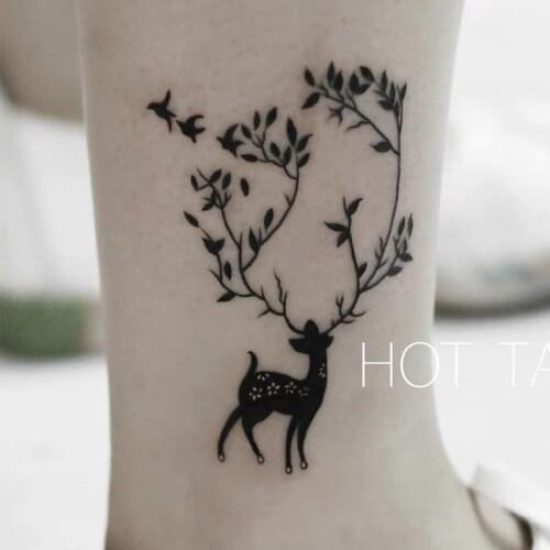 Flash Fake Women Men Chest Art Tattoos Sticker Black Elk Horn Arm Bird Tattoo Temporary Toy Cartoon Body Lovely Tatoos Supplies