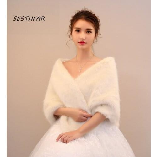 Winter Warm Women Wedding Faux Fur Bolero Shawls Winter Bridal Jacket Bridesmaid Party Prom Cape Bridal Coat Accessories PJ055