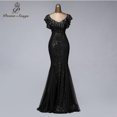 Mermaid party evening dresses long black dresses unique collar formal dresses evening gown largos elegantes
