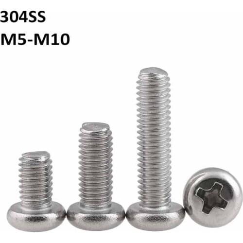 304 Stainless Steel Pan Head Phillips Screws A2 Round Head Screw/Bolts M5 M6 M8 M10