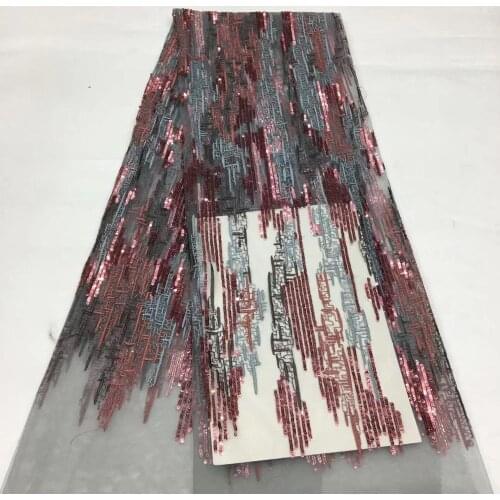 Fashionable multi-color flat embroidery gold thread, exquisite linear sequin embroidery, French tulle lace dress design fabric