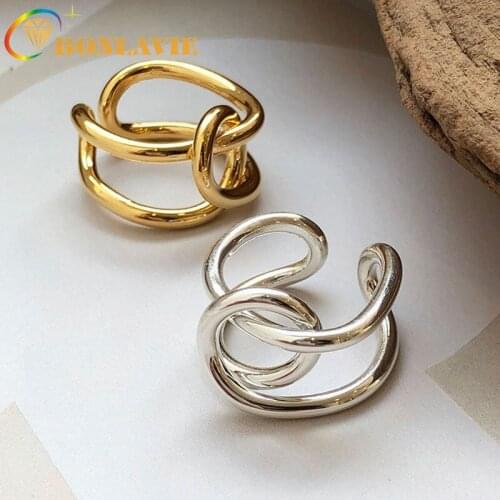 BONLAVIE Silver Color Geometric Line Cross Winding Ring Female Retro Creative Open Ring Index Finger Ring