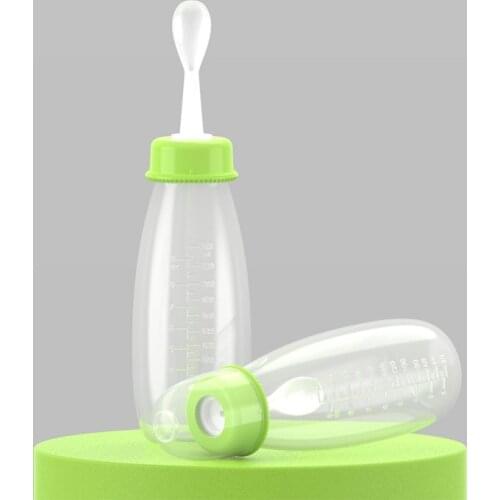 1PCS Silicone Feeding With Spoon For Infant Baby Feeder Food Rice Cereal Bottle Food Supplement Bebes Accesorios 240ML