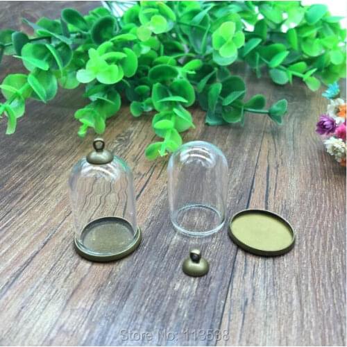 20sets/lot 30*20mm tube glass globe ordinary antique bronze color base beads cap set glass vials pendant glass bottle findings