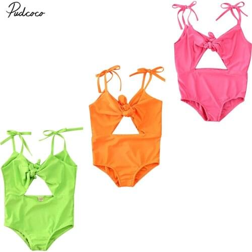 2020 Summer Swimsuit 1-5Y Toddler Kids Baby Girls Bowknot Swimwear Bathing Suit Bikini Fluorescence Color One Piece Beachwear