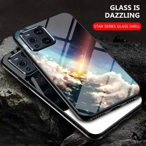 Starry Sky Tempered Glass Case For OPPO Find X3 Pro Silicone Slim Shockproof Cover For OPPO Find X3 Cover Coque