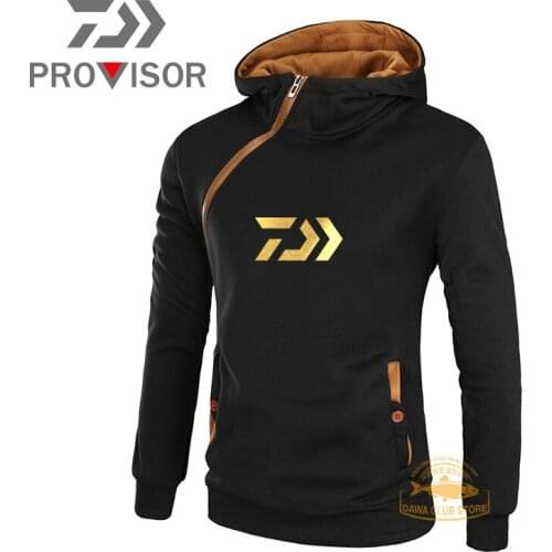 DAIWA Fishing Clothes Mens Outdoor Thickened Hooded Warm Fishing Jacket Sports Riding Diagonal Zipper Windproof Fishing Jacket