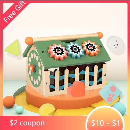 Childrens wooden toys Montessori geometric shape digital matching box house building blocks baby educational toys for kids gift