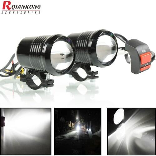 2PCS Motorcycle Headlight U2 1200LM 30W 12V High Low Flash LED Driving Spot Head Bulb Light Black Auxiliary Lamp Motocross parts