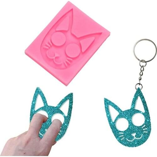 Handmade Creative Cat Face Cat Head Keychain Food Grade Silicone Mold Cat Shape Crystal Resin Mold Epoxy Easy Demoulding D471