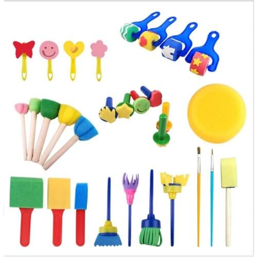 Toys for children 1set Wooden Plastic Handle DIY Painting Sponge Brush Toy Handle Baby Educational Doodle Drawing Graffiti Tools