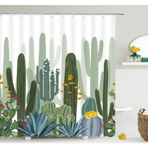 Cactus Shower Curtains Waterproof Polyester Fabric Shower Curtains Tropical Plants Bathroom Screen Curtain Home Decor 180X180cm