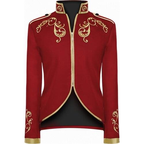 Medieval Victoria European Court King Cosplay Costume Coat Men Carnival Party Knight Golden Embroidery Stand Collar Top Jacket