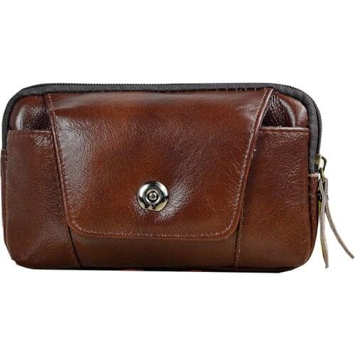 Men Genuine Leather Hip Bum Belt Bag Male Zipper Leather Phone Pouch Bag High Quality Waist Boy Fanny Packs