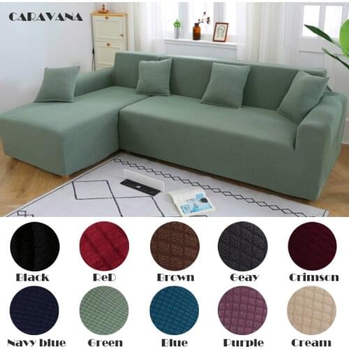 Caravana Stretch Sofa Cover Plush Fabirc Couch-Cover Elastic L Shape Sofa-SlipCover Jacquard Universal Furniture Protector