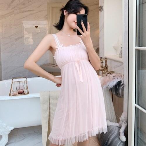 Nighty White Women Nightgown Home Dressing Gown Summer New Mesh Homewear Nightwear Short Lace Sexy Sleepwear Nightdress