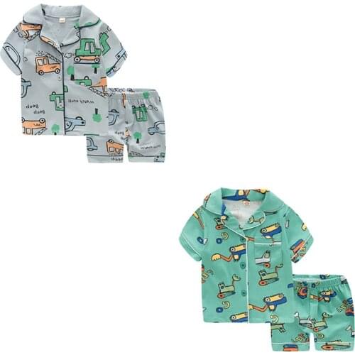 TUONXYE New Summer Boys Short sleeves Pajamas Girls Set Cartoon Vehicles Pyjama Cotton Kids Pijama Children Sleepwear Clothes