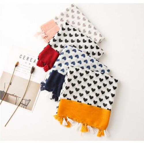 NEW Style Cute Peach Heart Print Scarf Tassels Hijab Shawl Fashion Women Muslim Hijabs Soft Turban 10pcs/lot