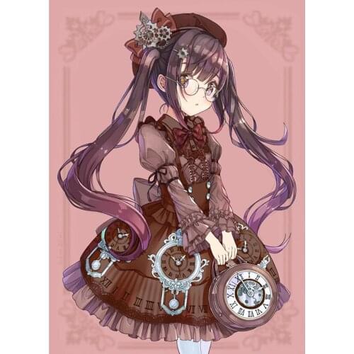 Full Diamond Painting Cross Stitch kit Cartoon Girl With Clock Mechanism Mosaic 5D Diy Square Round 3d Embroidery Gift JX610