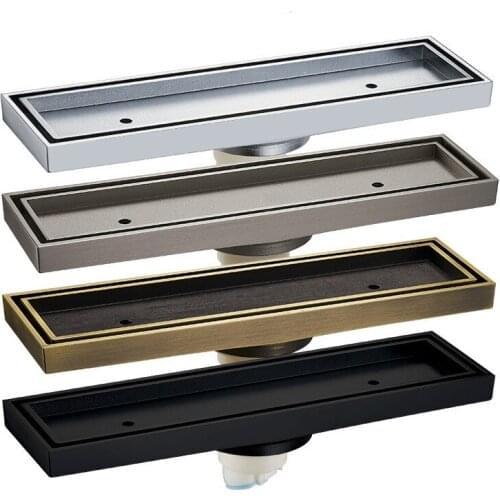 8.2x30cm All-copper Linear Shower Floor Drain Insect-proof And Odor-proof Grille Removable Cover Brushed Surface Treatment