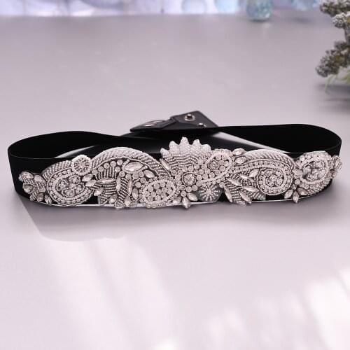 100% Handmade Luxury Rhinestone Belt Wedding Belt Women Belts Buckle Elastic Wide Belts Cummerbunds Wedding Designer Waist Belt