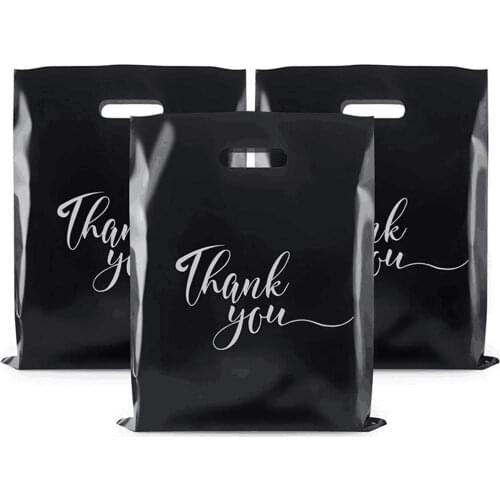 Thank You Bags for Business 10 Pack 12" x 15" Gift Plastic Shopping Bags With Soft Loop Handle Thank You Shopping Bags