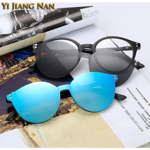 TR90 Round Women Designer Eyeglasses Magnet Clip Lenses Frame Mirrored Sunglasses Polarized Lenses for Men