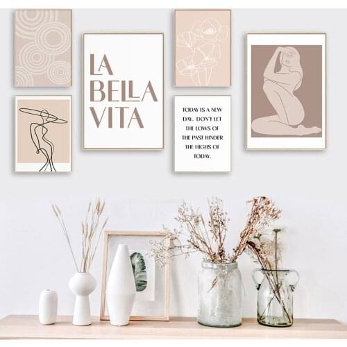 Trendy Boho Abstract Female Line Minimalist Neutral Wall Art Canvas Painting Poster and Print Picture for Living Room Home Decor