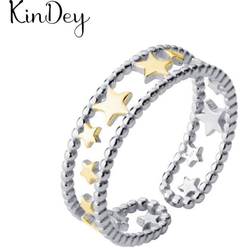 Vintage Silver Color Star Rings For Women Jewelry Beautiful Finger Open Rings For Party Birthday Gift