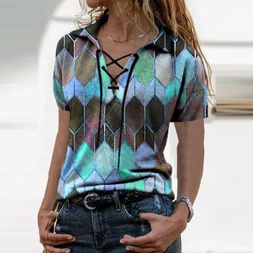 Women Blouse Fashion Retro Printed Sexy Lace V-neck Harajuku Loose Short Sleevel Sleeve Pullover Blouse Tops Ropa De Mujer 2021