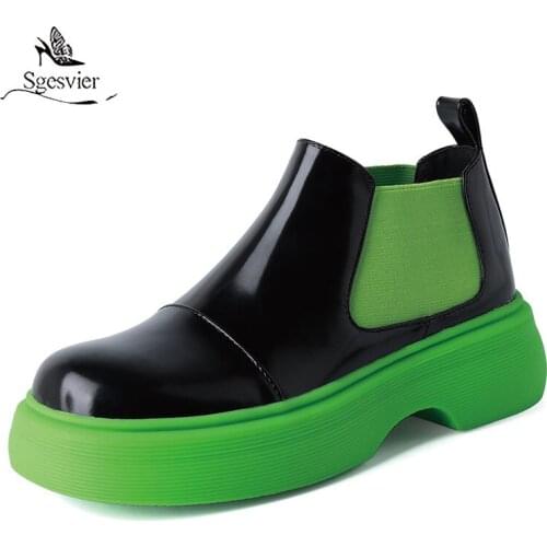 Sgesvier 2021 New Arrive Ankle Boots Women Flat Platform Shoes Fashion Cool Casual Shoes Genuine Leather Boots Women Black