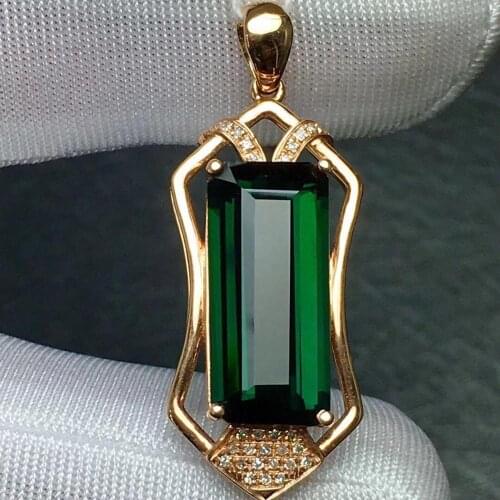 Fine Jewelry Real 18 K Rose Gold 100% Natural Green Tourmaline 5.8ct Diamonds Gemstone Diamond Womens Pendants Necklaces