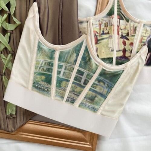 2021 New Women Vintage Angel Print Corset Girdle Boned Waist Shaper Underbust Bustier
