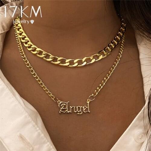 Punk Gold Personality Letter Necklace For Women Gothic Multilayer ANGEL Choker Necklace 2021 Trend Statement Jewelry Gifts