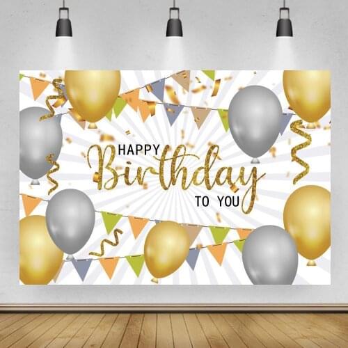 Gold Gray Balloons Banner Decor Birthday Party Table Backdrops Women Adult Celebration Wall Poster Photo Backgrounds