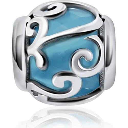 2018 NEW Original Design 100% 925 Sterling Silver Blue Glass Bead Big Sea Charm Bead Fit DIY Bracelet Fashion Jewelry 2481-2500