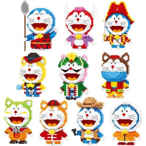 928pcs+10 styles Cartoon Doraemon Building Blocks Action Figures Anime Small Plastic Mini Brick Toys For Children Gifts