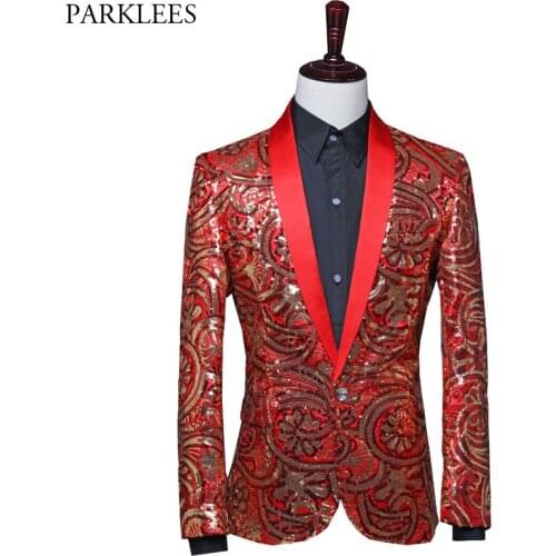 Shiny Floral Glitter Sequin Blazer Men Luxury Slim Fit Mens Blazer Jacket Wedding Party Club Prom Stage Costumes for Singers Men