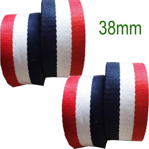 1 1/2" Blue White Red Striped Cotton Webbing-38mm-Belt Soft Key Fob Lanyard Bag Purse Webbing Leash Supplies-1-5 Yards
