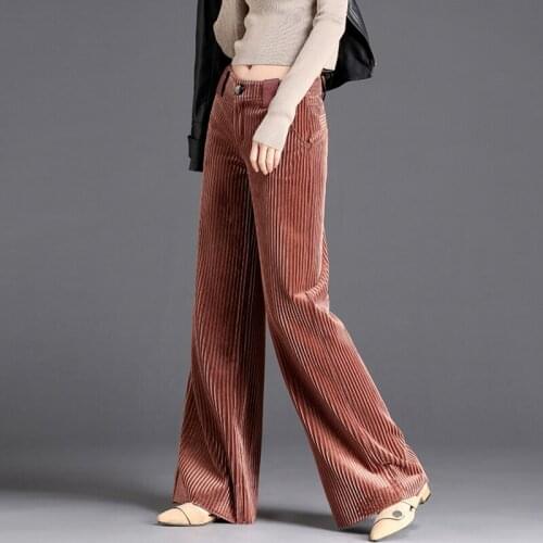 Spring Fall Fashion Women Wide Leg Loose High Waisted 3xl Black Army Green Velour Pants , Winter Autumn Woman Velvet Trousers