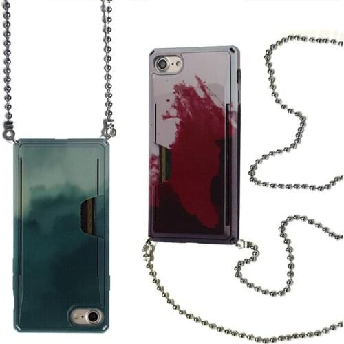 Crossbody Necklace Chain Square Phone Case for iPhone 7 8 Plus SE 2020 X XR XS 12 Mini 11 Pro Max Card Holder Shoulder Cover