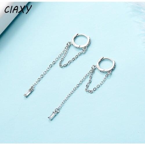 CIAXY 925 Sterling Silver Geometric Ear Buckle Long Tassel Ear Chain Inlaid Zircon Water Droplets Earrings for Women Jewelry