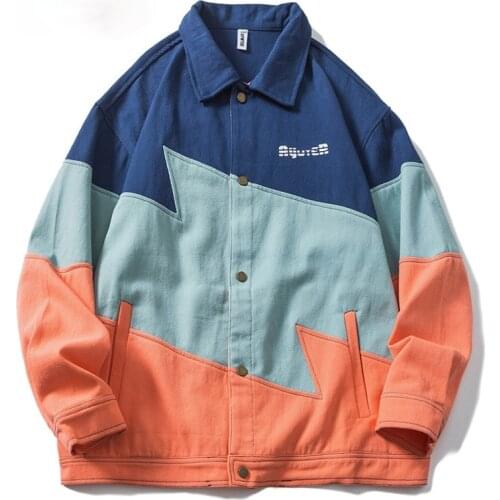 Color Block Patchwork Jacket Hip Hop Streetwear Jackets Coats Oversized Men Cargo Jacket Autumn Fashion Harajuku