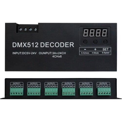 RGBW led strip dmx decoder 24CH*3A dmx dimmer PWM driver 24CH RGBW dmx decoder DC5-24V, for rgbw led strips light