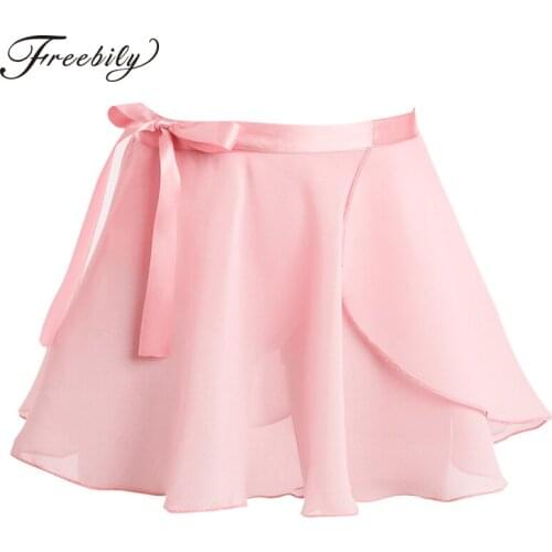 Children Girls Chiffon Dance Skirt Ballet Tutu Gymnastics Skate Wrap Skirt with Waist Tie Ballerina Basic Practice Ballet Skirt