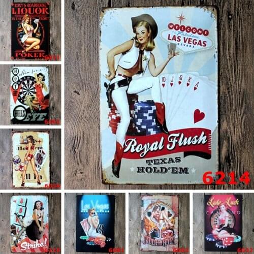 Welcome to Las Vegas With Sexy Lady Bowls Metal Signs For Bar Pub Coffee Casino Club Wall Art Decor Iron Painting Poster