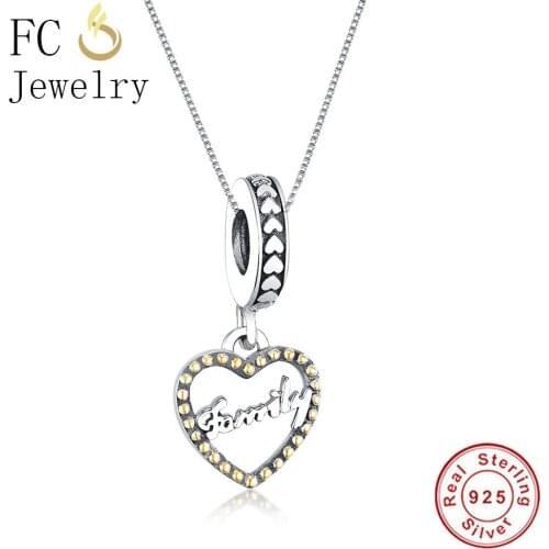 FC Jewelry 925 Sterling Silver Vintage Letter Family Love Heart Pendant Necklaces For Women Girl Femme Chain Choker Trinket 2018